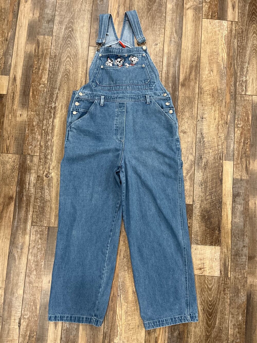90s 101 Dalmatians Women's Overalls Large Vintage Disney Dog Denim Bib Overall